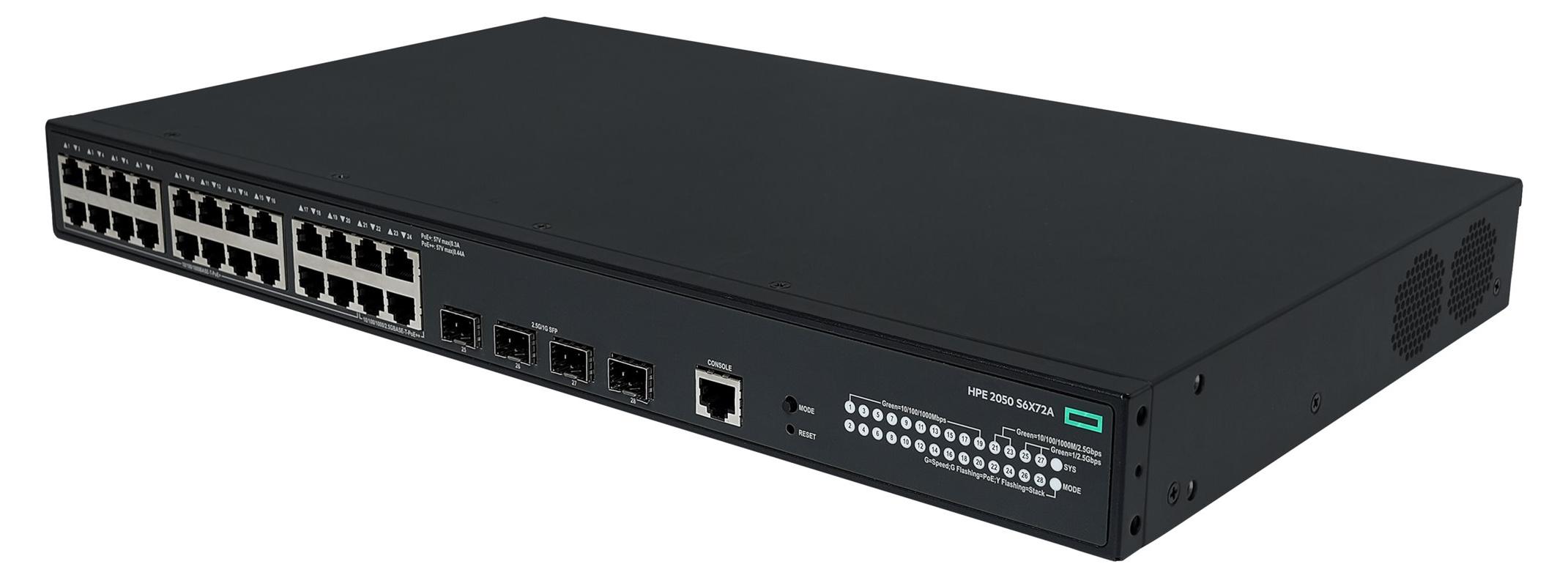 HPE Networking Comware 2050 24p: Managed Switch mit 24 x 10/100/1000Base-T (PoE+) Anschlüssen, 4x SFP-Anschlüssen (1G/2.5G), 4 PoE+ Ports und einer Leistung von 420W