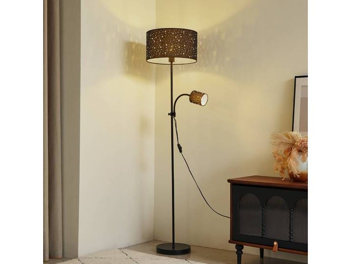 Stehlampe Melanie Lindby, schwarz, für Wohn- / Esszimmer, Metall, Modern, Leselampe