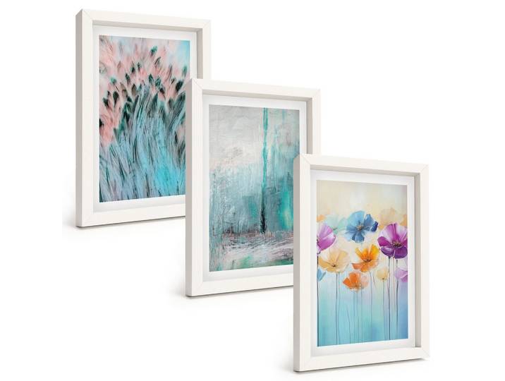 BILDER SET 3er Set - 20x30 cm Weißer Rahmen - Hintergrundmuster mit Pastellblumen