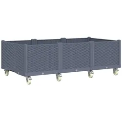 Helloshop26 - Hochbeet/Pflanzkasten für Pflanzen Blumen Terrasse Garten auf Rollen 150 x 80 x 54 cm PP grau 02_0038832
