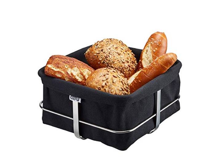 GEFU Brotkorb BRUNCH, eckig schwarz, quadratischer Edelstahlbrotkorb mit Stoffüberzug