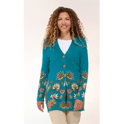 Baumwoll-Strickjacke in Jacquard petrol in Größe 44/46 von DW-Shop, Petrol, 44/46