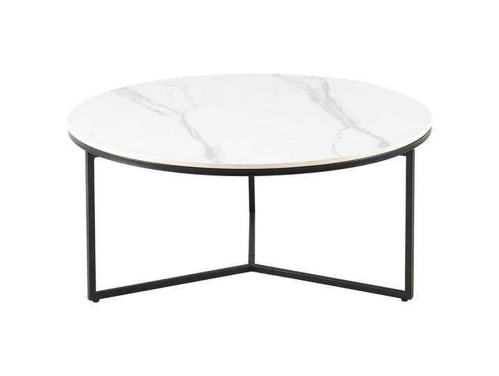 Livetastic Couchtisch, Schwarz, Weiß, Keramik, Metall, rund, Flachrohr, 80x37x80 cm, Wohnzimmer, Wohnzimmertische, Couchtische, Couchtische Keramik