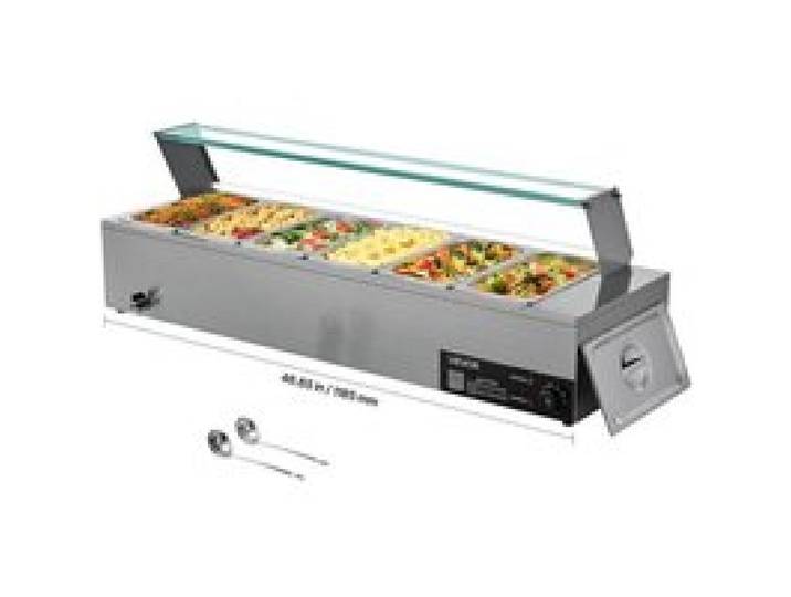 Vidange Facile Bain-Marie Électrique Buffet Chauffant Inox 1500W Maintien au Chaud 30-85°C 6 Bacs 1/3 et Couvercle Verre
