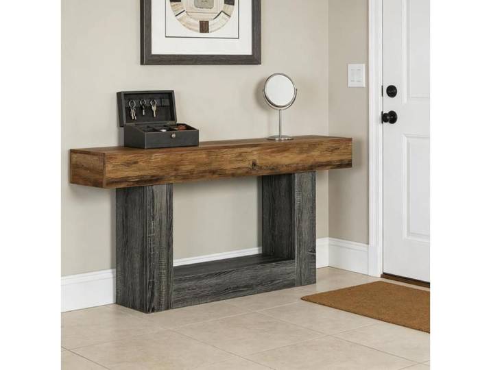 Table Console MDF Bicolore Console Style Campagne FloraGrace Pour Entree Et Salon Avec Tablette Basse 159 7x29 7x81 7cm