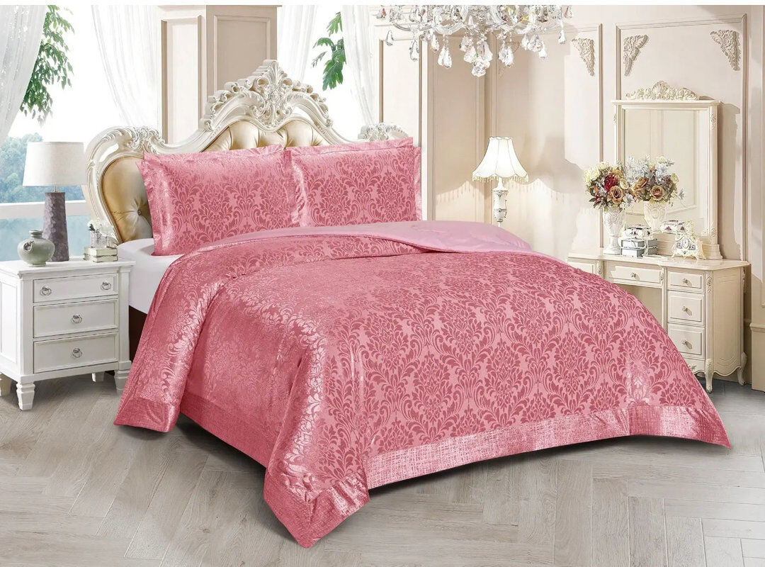 Stylish Home Polyester Floral Bedspread with Pillow Shams Included Pink Double Bedspread + 3 Standard Shams