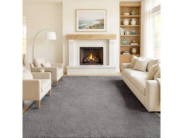 HOMCOM Tapis Salon 160x120cm Fausse Fourrure Gris Antidérapant