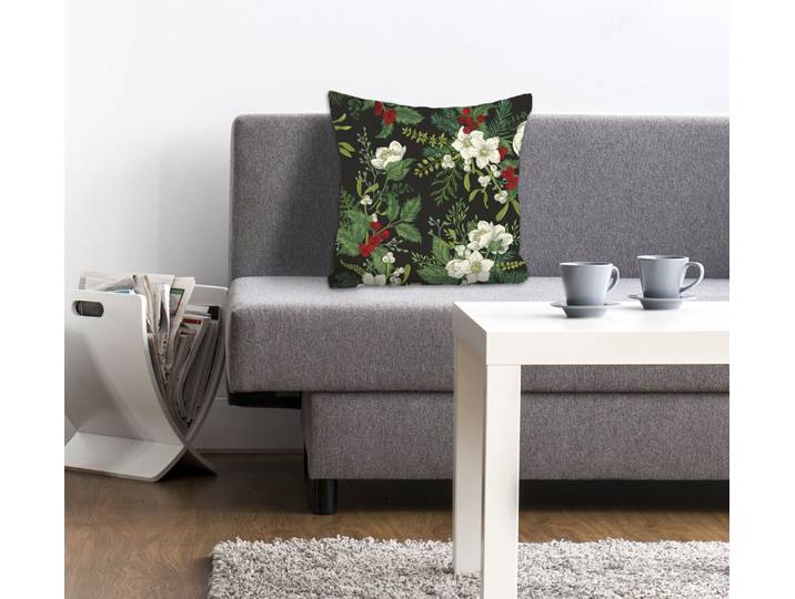 Dekokissen QUEENCE Veit , rot (rot, grün, bedruckt), B:40cm L:40cm, Polyester, Dekokissen_Sitzkissen_Kissenhüllen, Dekokissen, Kissenhülle ohne Füllung, 1 Stück