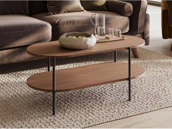 Compleo Couchtisch mit Ablage, Farbe: Nussbaumoptik, Japandi design