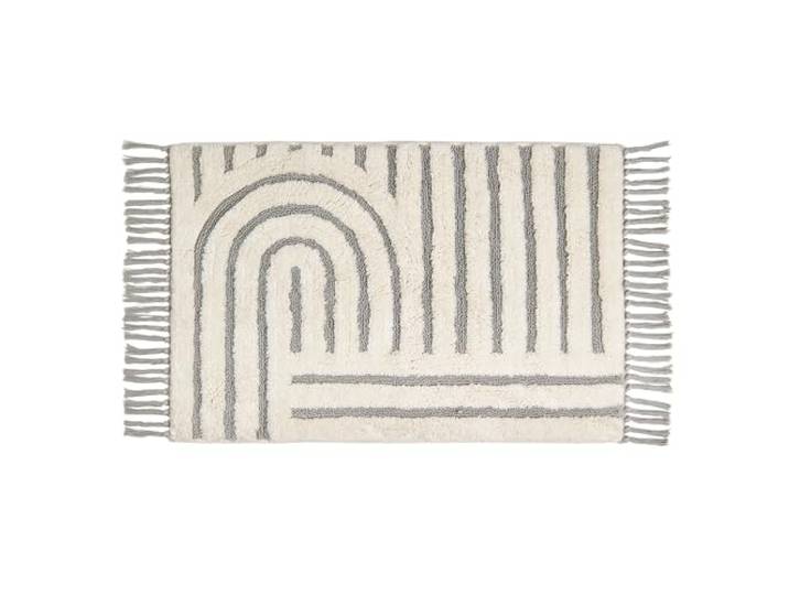 Waschbarer Badteppich einfarbig - Grafik Creme 67 x 110 cm (Rechteckig) Rutschfester Badteppich Badezimmer Badematte 100% Baumwolle Badvorleger Trockner geeignet Duschvorleger nimmt Nässe auf