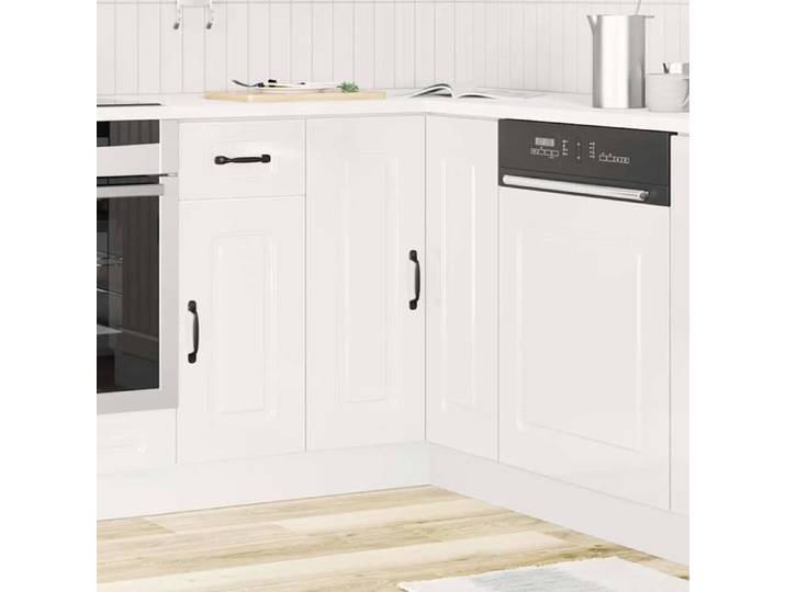 Blanc Vitrine d'angle de cuisine - Meuble pour cuisine - Étagère de cuisine Kalmar blanc brillant[962091]