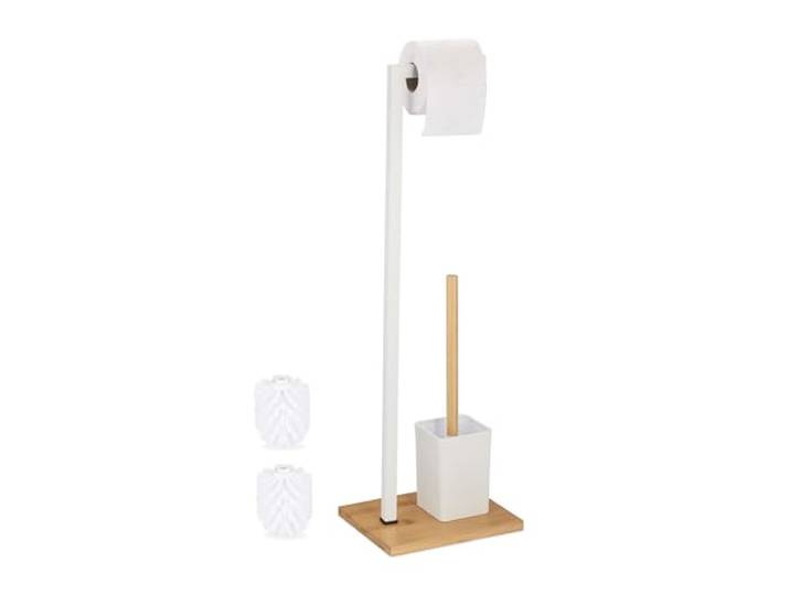 Relaxdays toiletaccessoires set, staande closetrolhouder, wit/natuur