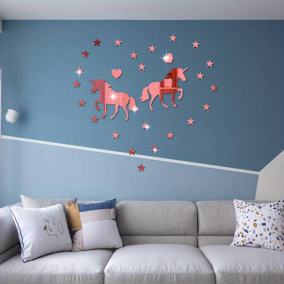 Eenhoorn 3D spiegelsticker set - Rood - Acryl wanddecoratie