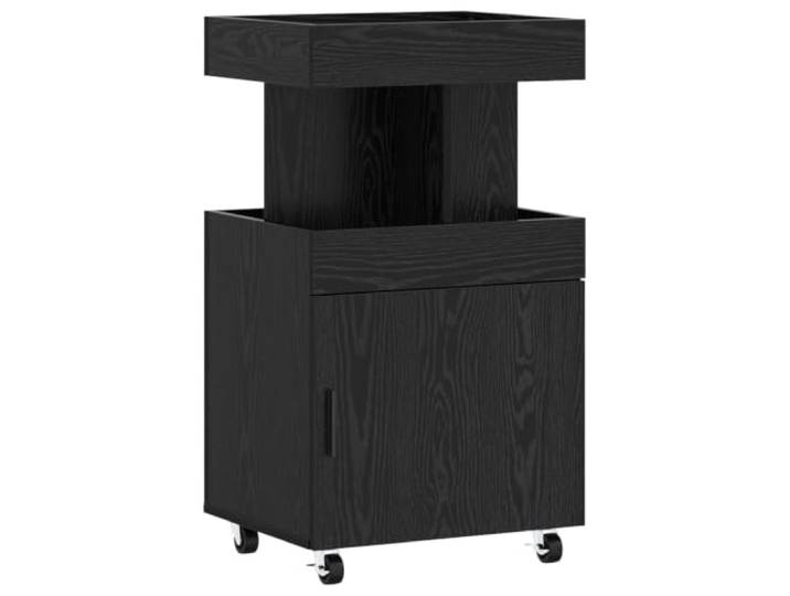 Mhdvray Barwagen Rollbar 50x41x89 cm Servierwagen Schwarz Eichen-Optik Eleganter Küchenwagen fürs Esszimmer mit geschlossener Flügeltür, matten Griffen und belastbarer Ablage für Barzubehör.