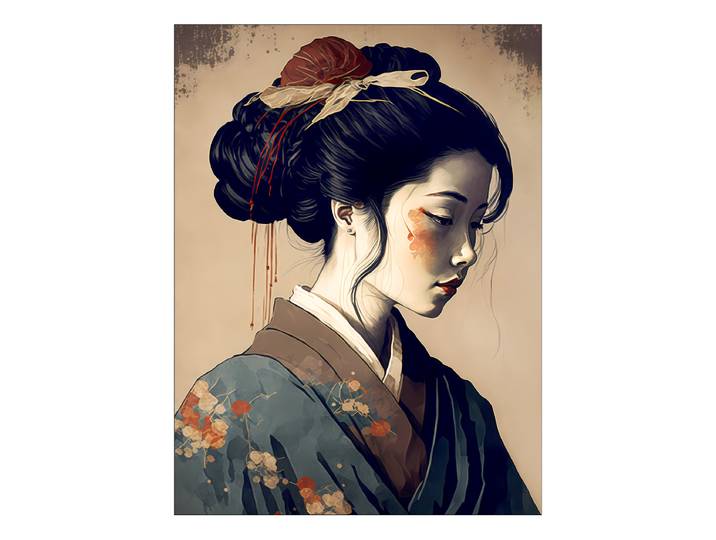 Tableau Geisha II Cadre : panneau de fibres de bois MDF Revêtement : toile Beige/Marron/Noir 84 x 116 x 2cm