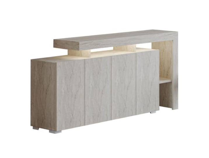 Hanah Home Modern Console Table with LED Lights, Travertine Color, 170 x 80 x 35 cm 100% Melamine Coated, Wall-Mountable, Stylish Design