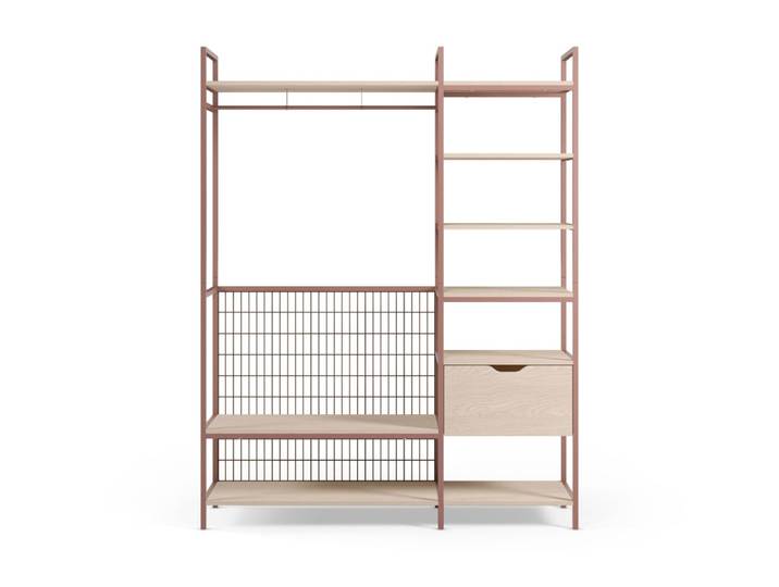 Dressing ouvert métal et bois 2 éléments l140xh179,5cm terracotta
