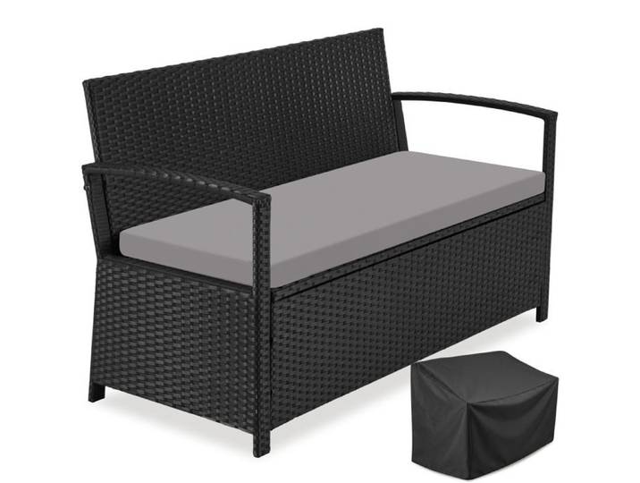 Banc de jardin - TECTAKE - Banc de jardin en polyrotin VECCHIA 2 places résistant aux intempéries - Noir