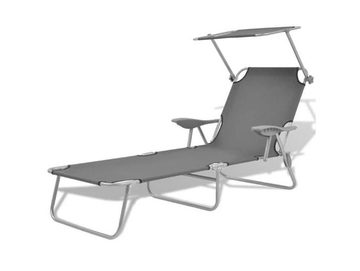 Chaise longue avec auvent Acier Gris 42934