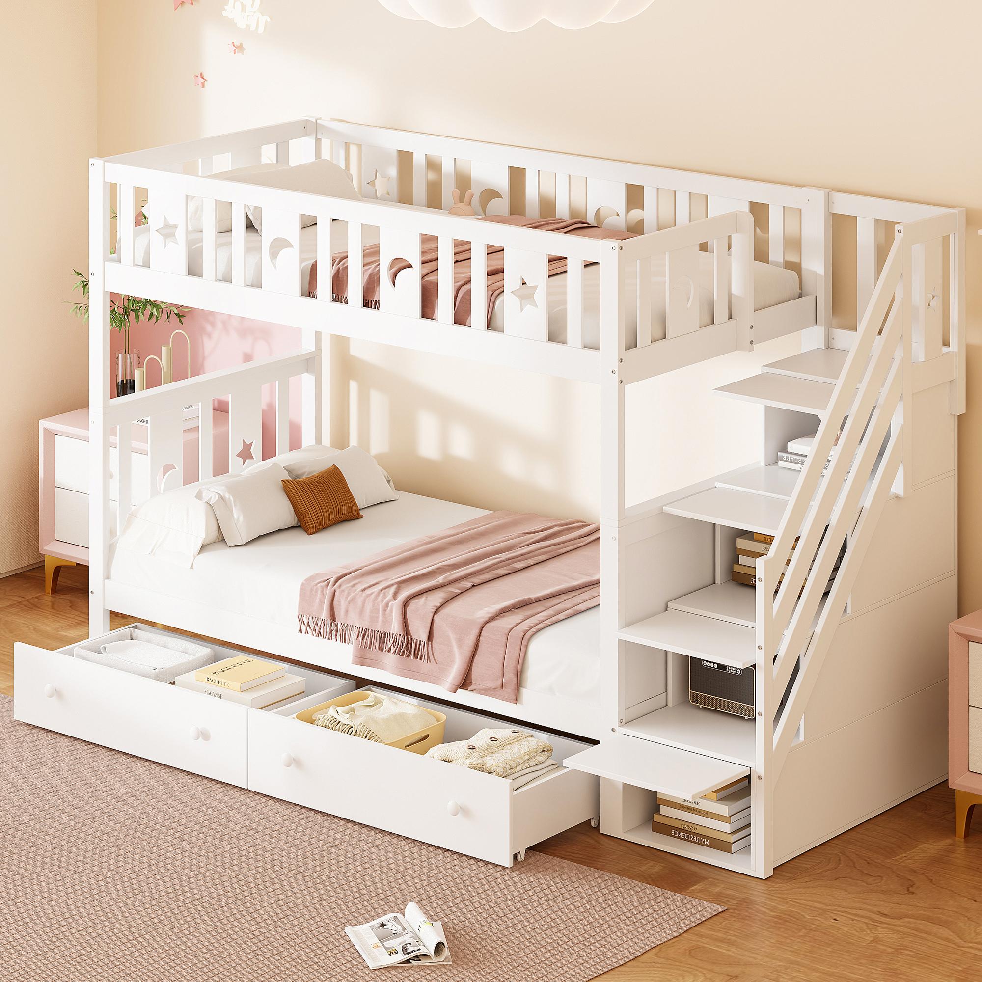 STILVORA Etagenbett 90x200cm Stockbett mit Rausfallschutz&Stauraumleiter,Doppelbett Jugendbett mit Lattenrost&zwei großen Schubladen,weiß(Ohne Matratze)