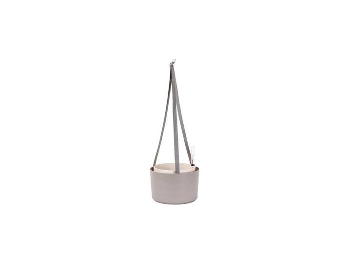 Blumenampel Plastia Berberis 26 cm drei Bänder , beige (taupe), B:25,5cm H:17,8cm T:25,5cm Ø:26cm, Kunststoff, Dekohänger, Blumenampel