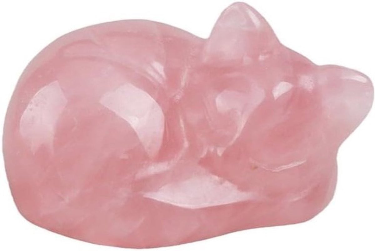 Rozenkwarts Kat Ornament - Kristallen Slapende Kat Beeldje voor Bureau Decoratie