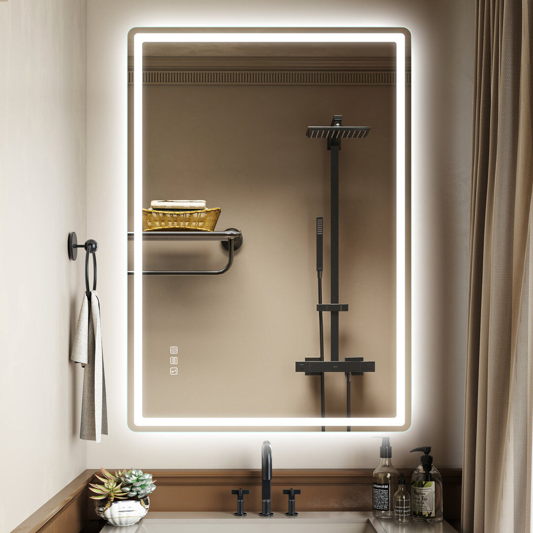Metro Casten Sleek LED Bathroom mirror with Bluetooth, Dimming, 3 color temperature, Anti-fog Wall mirror 70cm H x 100cm W