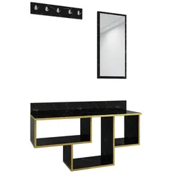 WellHome Colorado Set Empfangsregal mit Spiegel in Schwarz und Gold