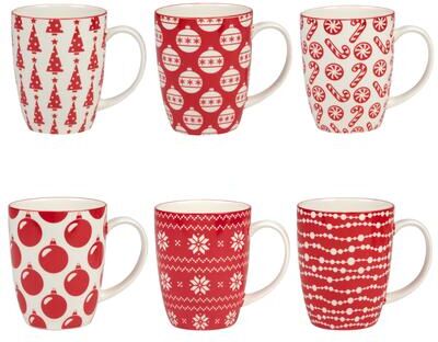 Certified International Peppermint Candy 14 oz. Mugs, Set of 6 Assorted Designs