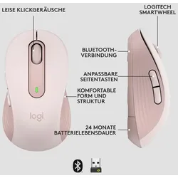 LOGITECH Signature M650 Medium, Rose, Logi Bolt, USB/BT