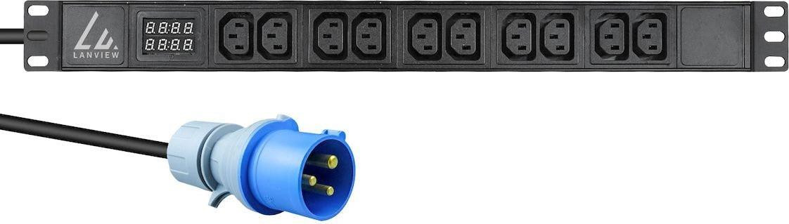Lanview LVR-3MIEC-AMP-10C13 Horizontale 1U Patchpanel met 10 AC-stopcontacten, Zwart