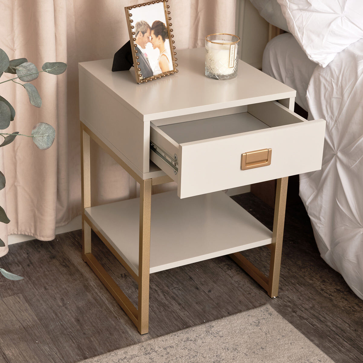 One Drawer Bedside Table - Elle Stone Range Coated MDF, Metal