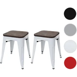 2er-Set Hocker HWC-A73 inkl. Holz-Sitzfläche, Metallhocker Sitzhocker, Metall Industriedesign stapelbar ~ weiß