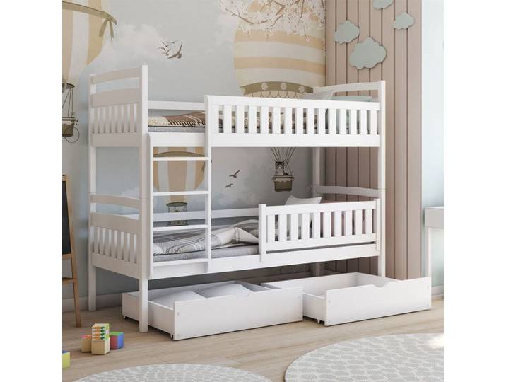 Lit superposé 90x200 sommier et tiroirs inclus Jules Blanc