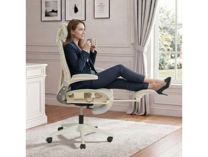 COVREO chaise de bureau ergonomique pliante gris maille respirante appui-tete 3D support lombaire reglable