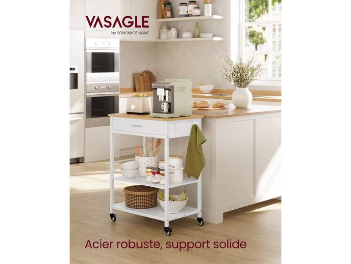 VASAGLE Desserte de Cuisine à roulettes, Îlot de Cuisine Mobile, 45 x 60 x 90 cm, avec Tiroir, 2 Crochets, pour Salle à Manger