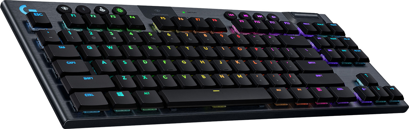 Logitech G915 TKL Tenkeyless draadloos gaming toetsenbord met RGB-verlichting en GL Linear toetsen, Koolstof, Noordisch layout