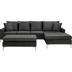 Wohnlandschaft Alondra Dunkelgrau Webstoff mit Hocker