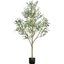 VEVOR Künstlicher Olivenbaum, 1,5 m, mit schwarzem Topf, Kunstbaum mit natürlichem Holzstamm & realistischen grünen Blättern & Früchten, Kunstpflanze für Innenbereich, Zuhause, Büro, Wohnzimmer
