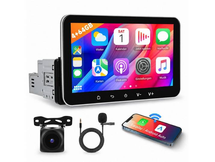 KAFMTOH 4+64GB Android 15 Autoradio 1 DIN DAB+ CarPlay Navigationsgerät Autoradio (Digitalradio (DAB), FM)