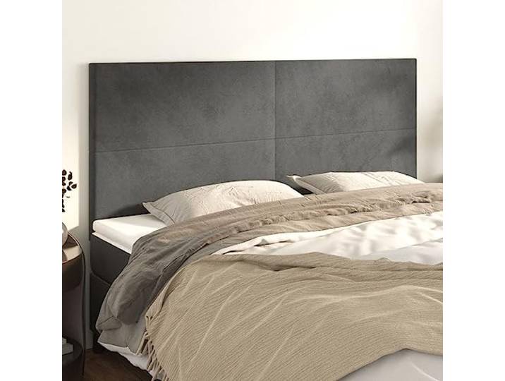 RJPLMFV Kopfteil aus Velours, Dunkelgrau, 160 cm Höhenverstellbar, stabile Holzfüße, Rückenstütze, Lieferung mit Montageanleitung