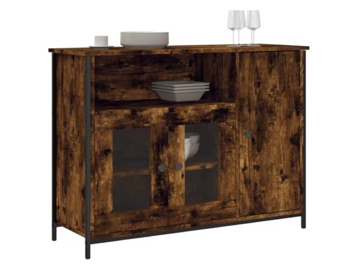 KTHLBRH Anrichte Eiche Rauch 100 x 35 x 75 cm Mehrschichtiges Holz, Stahl und Glas, verstellbare Füße, Kippschutz