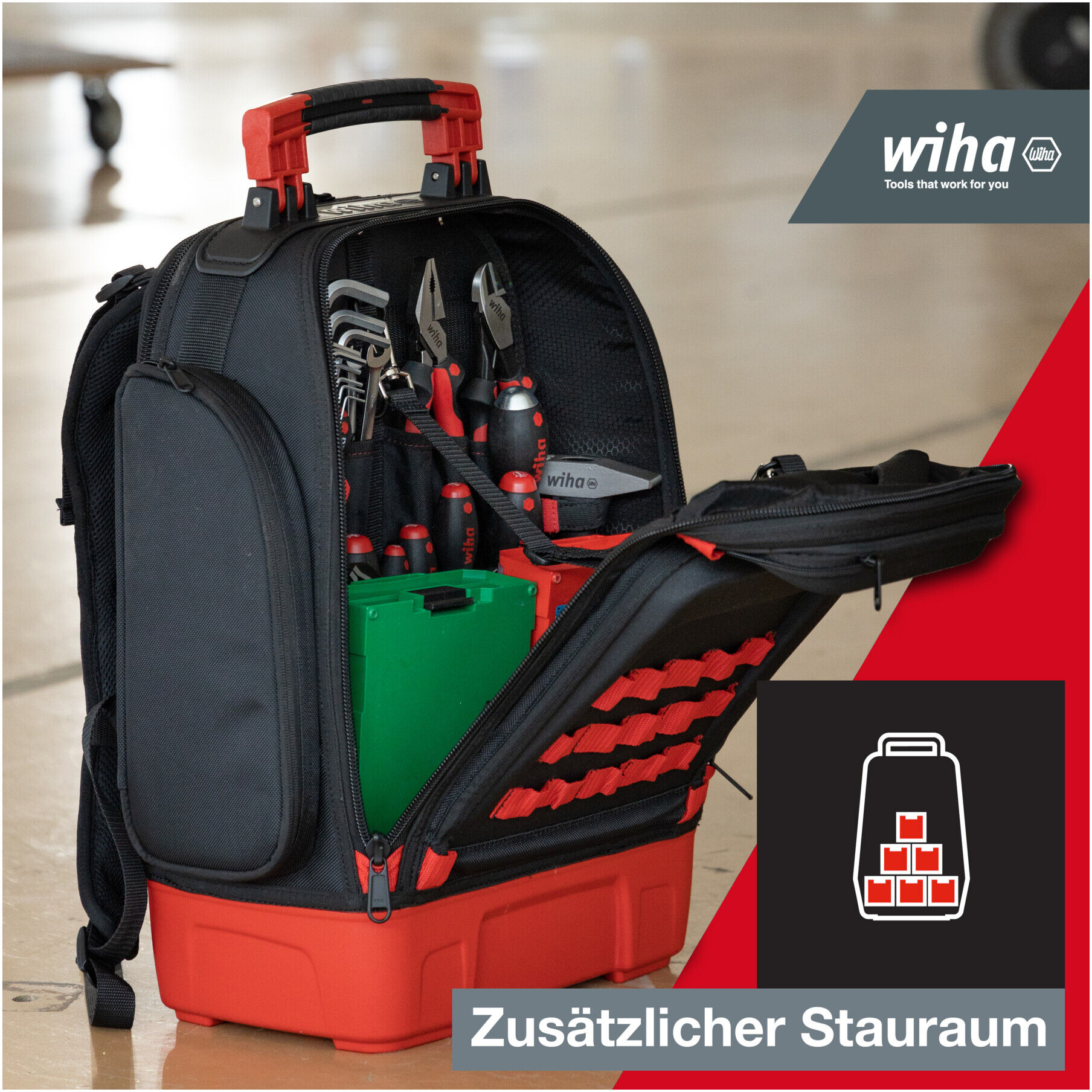 Wiha Mechaniker Werkzeugrucksack 41-tlg. I mit Mechaniker Grundausstattung I stabiler Standboden I mit Laptopfach I Taschen für Zubehör (45529))
