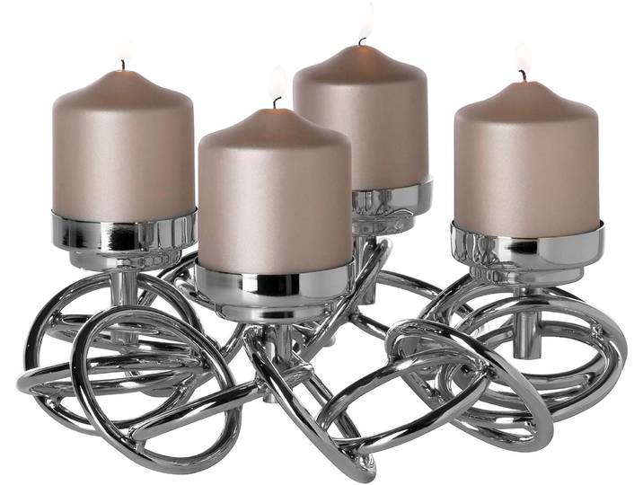 Kerzenleuchter FINK SONETTE , silber (silberfarben), H:18cm Ø:33cm, Aluminium, Edelstahl, Glas, Kerzenhalter, Kerzenleuchter, Adventskranz, Leuchterkranz, 4-flammig, vernickelt, mit Glas