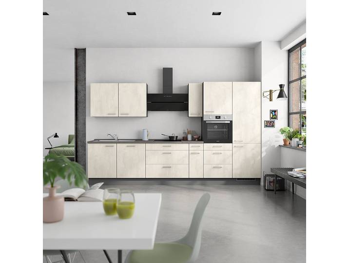 Ofenschrank Riva mit Tür & Schüben 60 x 217 x 58cm Türanschlag rechts Weiß/Weißbeton Dekor