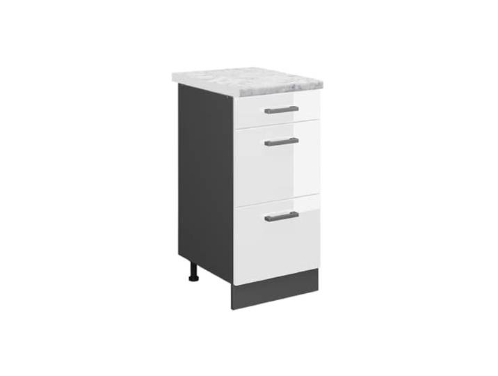 Vicco Küchenunterschrank R-Line, Weiß Hochglanz, 40 cm 3 Schubladen · Arbeitsplatte Marmor · Höhenverst. Füße · Leichter Zugriff · Frei kombinierbar