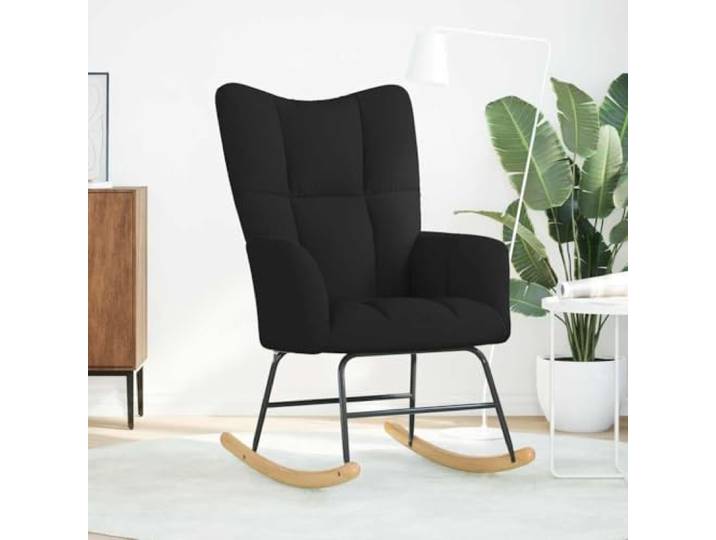 Schaukelstuhl Schwarz Gepolstert Polyesterstoff mit Armlehnen Holz-Metall-Rahmen, dicke Polsterung, fließend, für Wohn- und Esszimmer