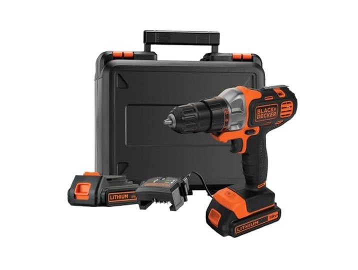 BLACK+DECKER - Perceuse visseuse Multievo - Outil multifonctions sans fil - Chargeur inclus - Double embout de vissage - Livrée en coffret 850W\, 18V\, Orange/Noir\, 2 Batteries - MT218KB-QW