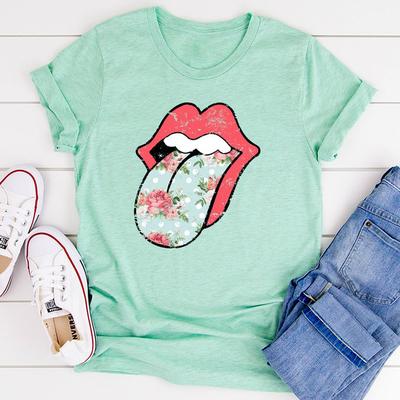 ForAllApparel Hippie Floral Tongue T Shirt Heather Prism Mint 3XL