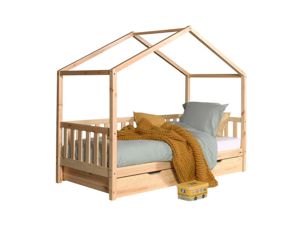 Vipack Hausbett Dallas Bett MH 90 x 200 Natur + Ausziehbett